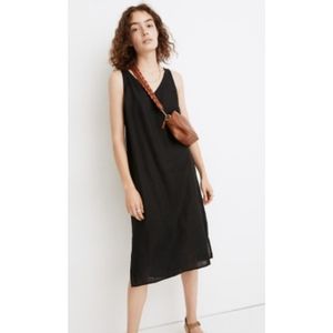 Madewell Black Sleeveless V Neck Linen Tank Dress